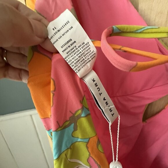 $162 NWT Trina Turk PLAYA DE FLOR PLUNGE MAILLOT Swimsuit Sz 14 Flutter Sl 1 Pc - Picture 6 of 8